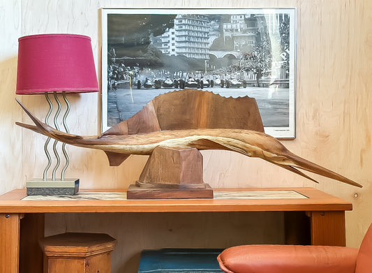 Hand Carved Marlin Wood Scuplture