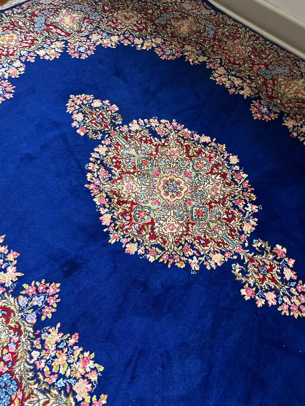 Blue Floral Kerman Rug