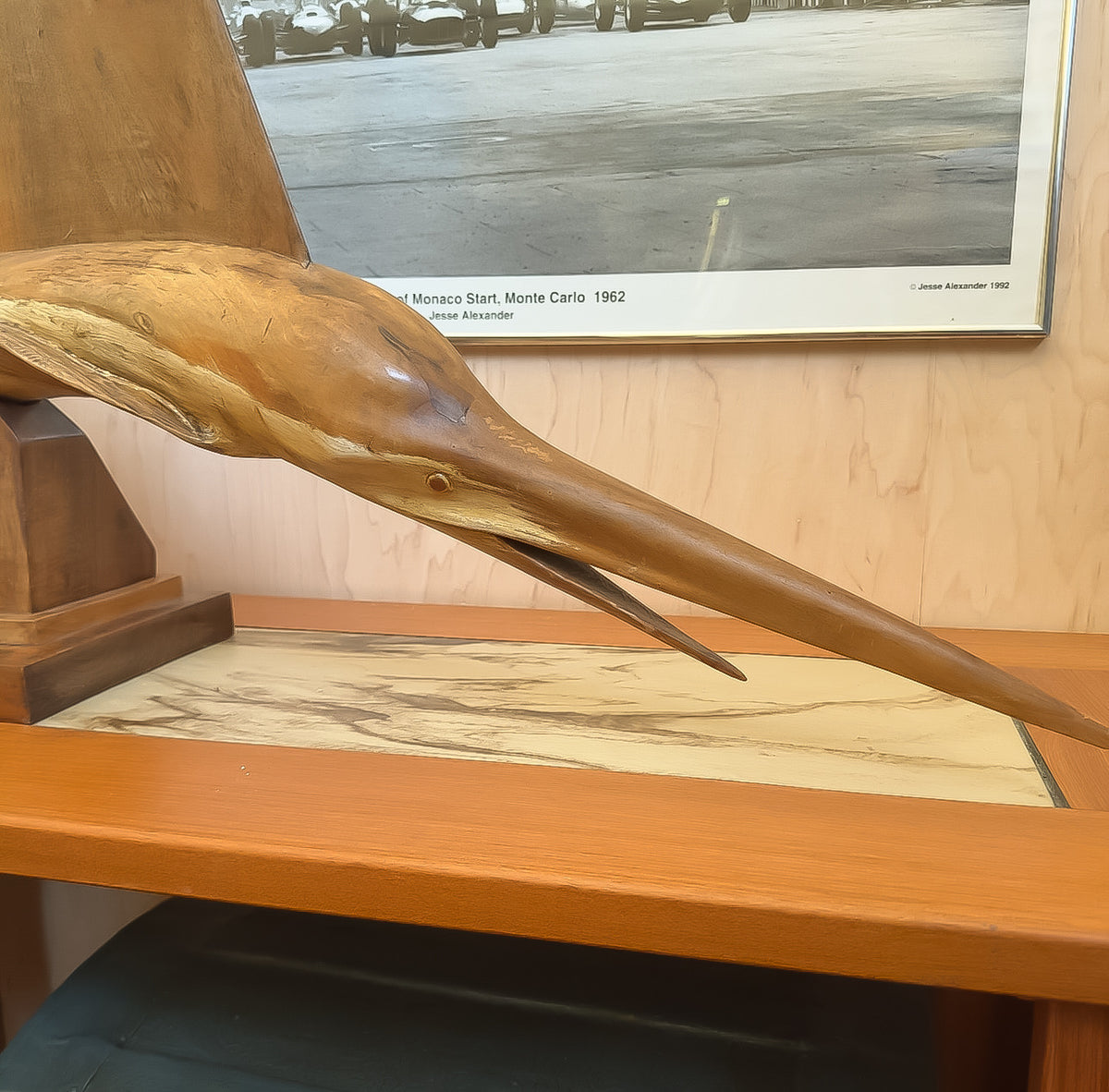Hand Carved Marlin Wood Scuplture
