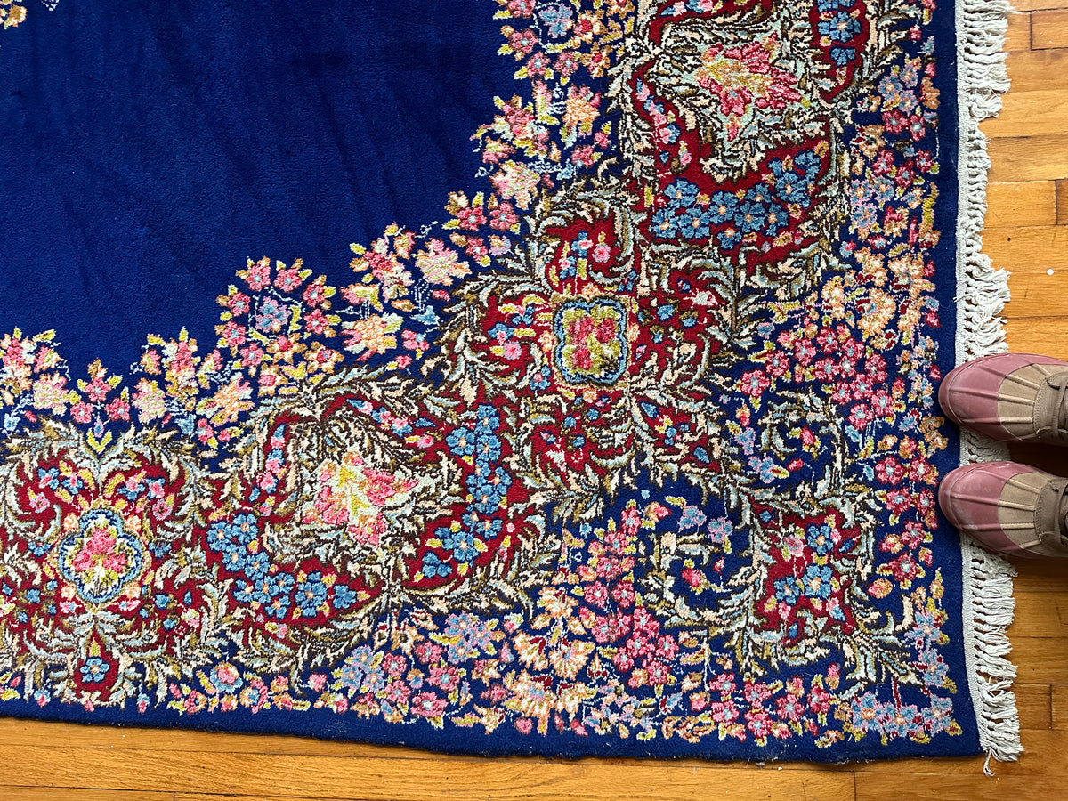 Blue Floral Kerman Rug