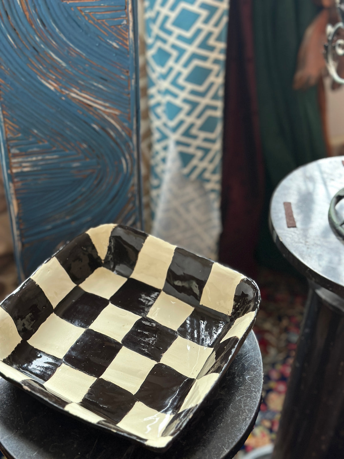 Black + Ivory Checkered Tray
