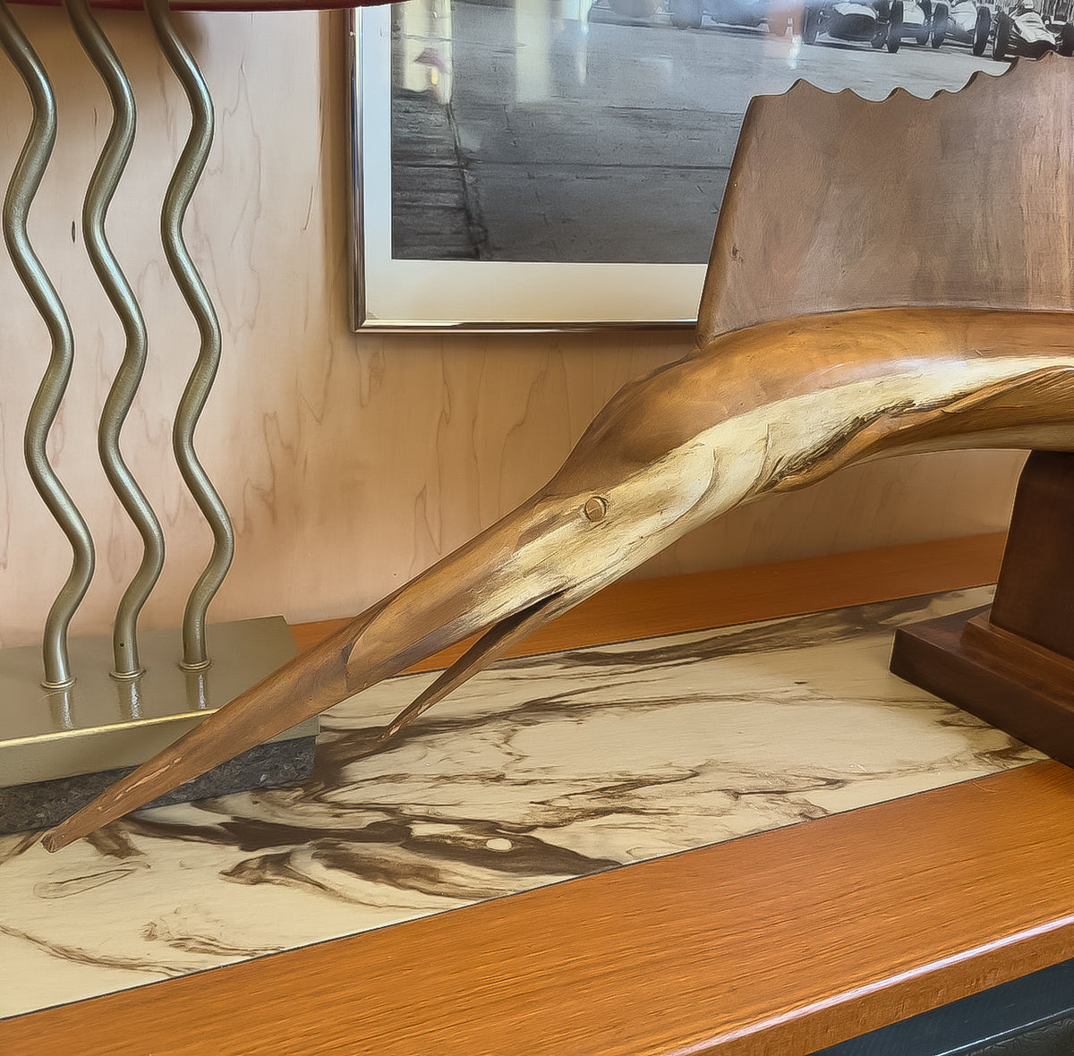 Hand Carved Marlin Wood Scuplture